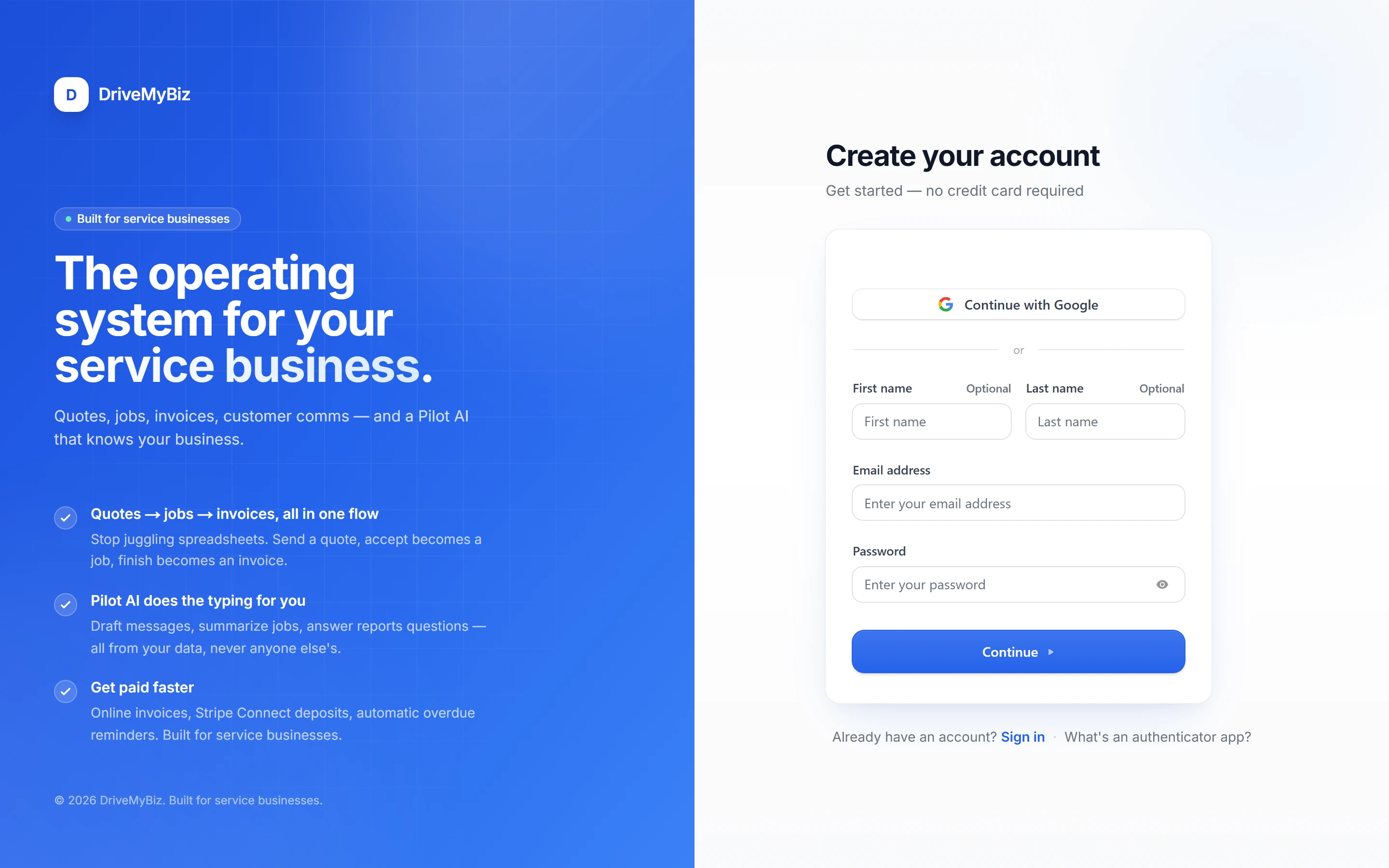 Create your account — DriveMyBiz