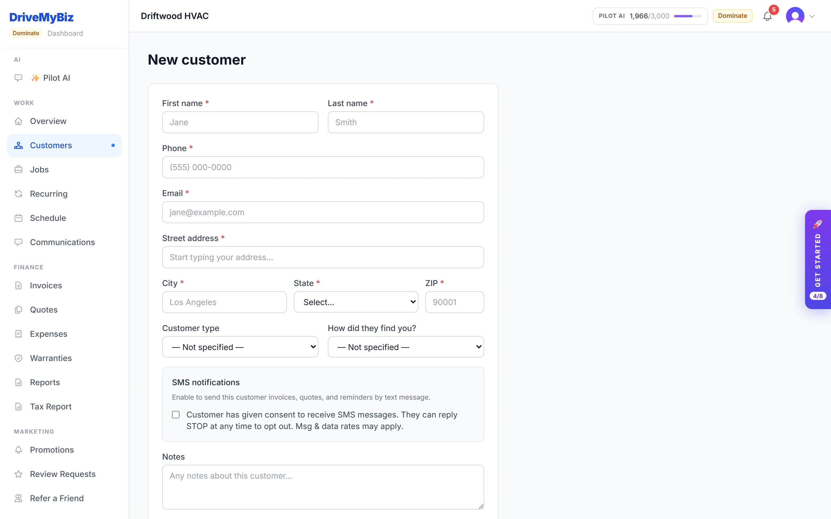 Add a customer — DriveMyBiz