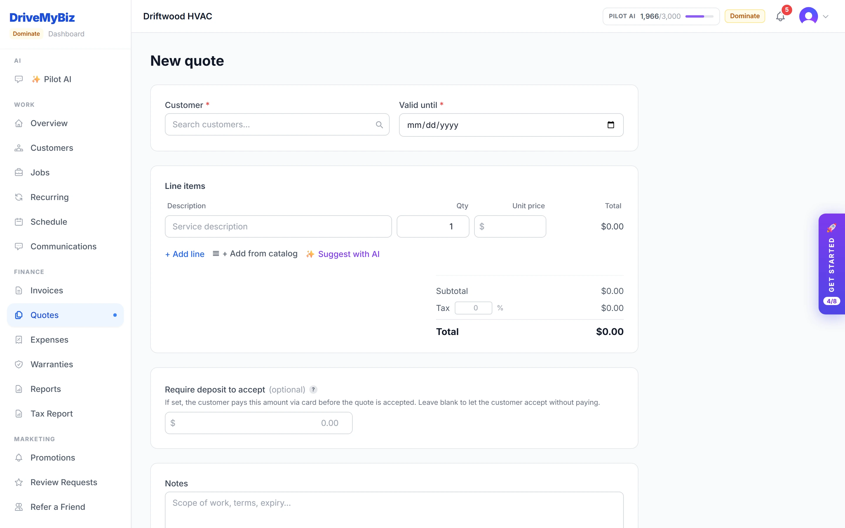 Build and send a quote — DriveMyBiz